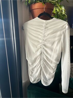 DKNY light gray Ruched Long-Sleeve Top